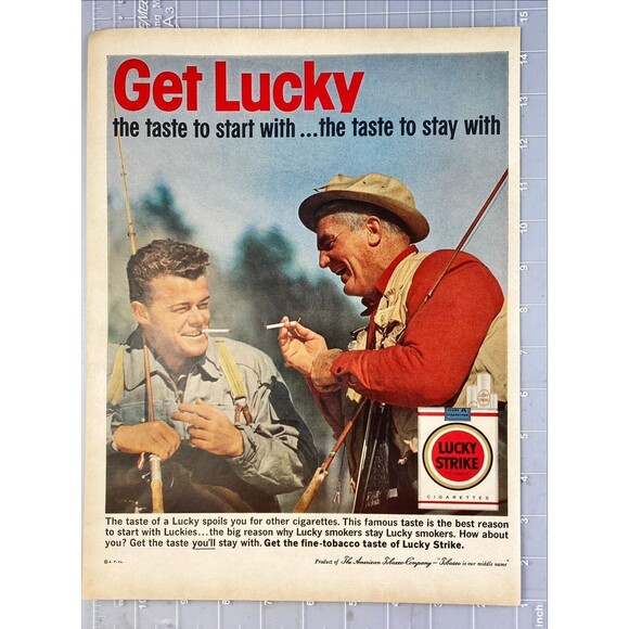 Lucky Strike Cigarettes "Get Lucky: the taste to start with" Vtg Print Ad 1963 - Picture 2 of 3